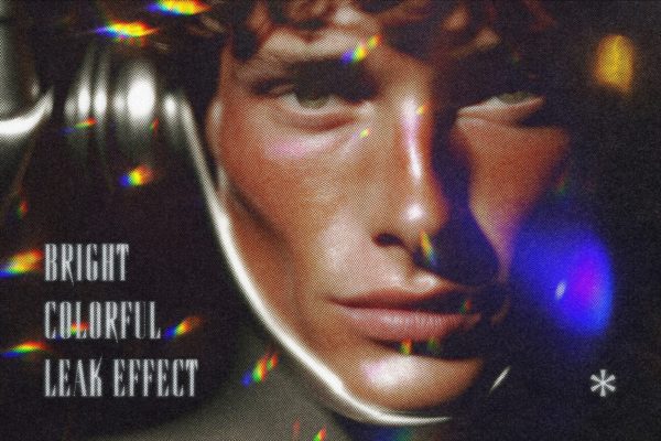 复古半调模糊颗粒太阳耀斑照片效果ps特效滤镜样机 Bright Color Leak Effect