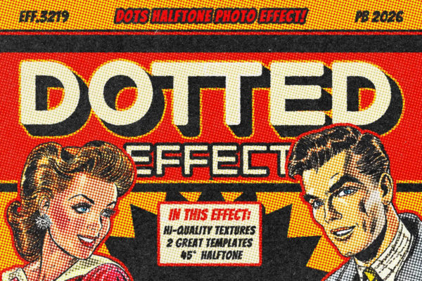 复古半色调点状网格漫画书风格图像修图ps特效滤镜插件样机 Dotted Print Photo Effect