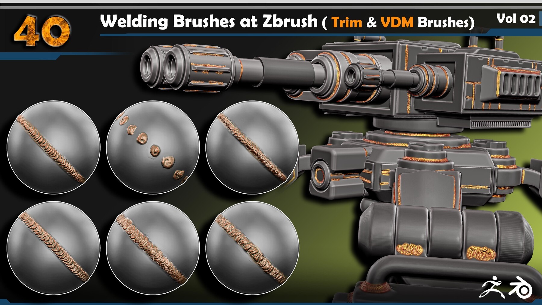 Blender Zbrush焊接线纹理画笔笔刷设计素材 Artstation – Welding Brush ( Trim & VDM Brushes) Vol 02特色图 Blender Zbrush焊接线纹理画笔笔刷设计素材 Artstation – Welding Brush ( Trim & VDM Brushes) Vol 02