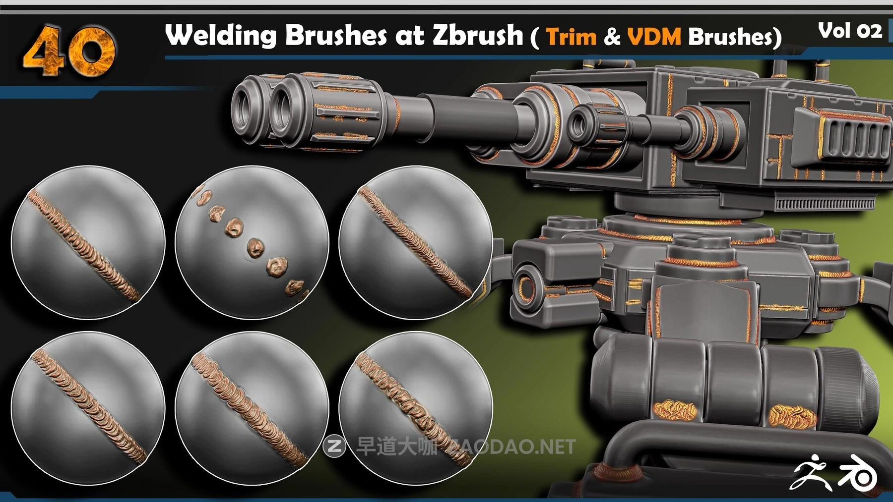 Blender Zbrush焊接线纹理画笔笔刷设计素材 Artstation – Welding Brush ( Trim & VDM Brushes) Vol 02插图 Blender Zbrush焊接线纹理画笔笔刷设计素材 Artstation – Welding Brush ( Trim & VDM Brushes) Vol 02插图