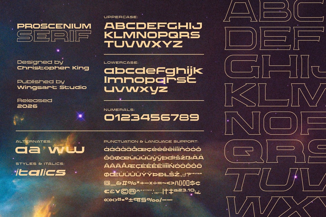 现代科幻品牌杂志电影标题设计衬线英文字体安装包 Proscenium Serif – A Widescreen Title Font Designe插图11 现代科幻品牌杂志电影标题设计衬线英文字体安装包 Proscenium Serif – A Widescreen Title Font Designe插图11