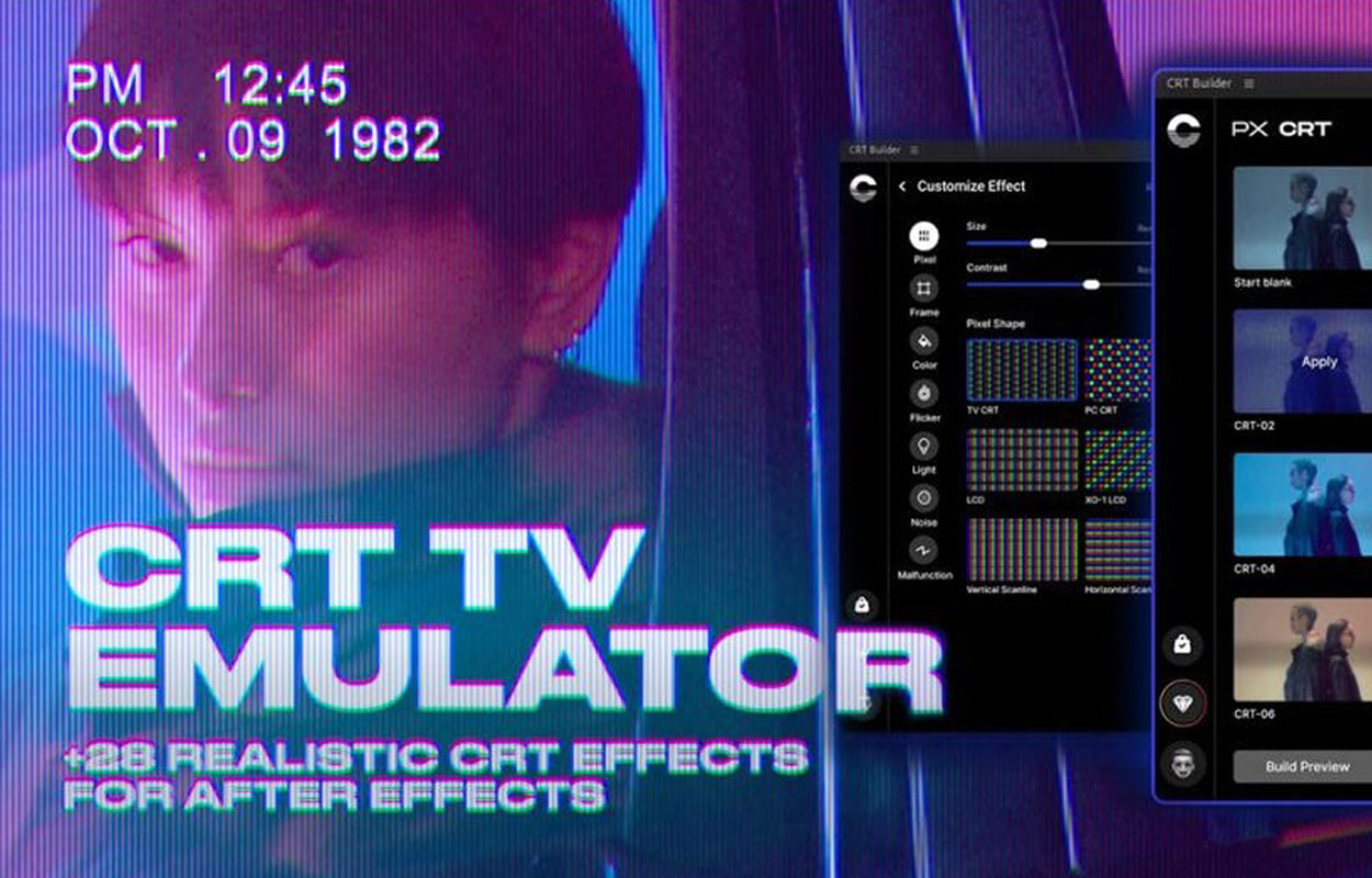 AE插件 复古老电视显示器CRT信号故障噪点闪烁像素化视频特效 Pixflow – PX-CRT TV Effects Plugin特色图 AE插件 复古老电视显示器CRT信号故障噪点闪烁像素化视频特效 Pixflow – PX-CRT TV Effects Plugin
