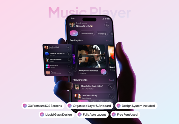 30屏黑暗音乐播放器应用程序app ui界面设计figma模板套件 Eotin – Music Player App UI Kit特色图 30屏黑暗音乐播放器应用程序app ui界面设计figma模板套件 Eotin – Music Player App UI Kit