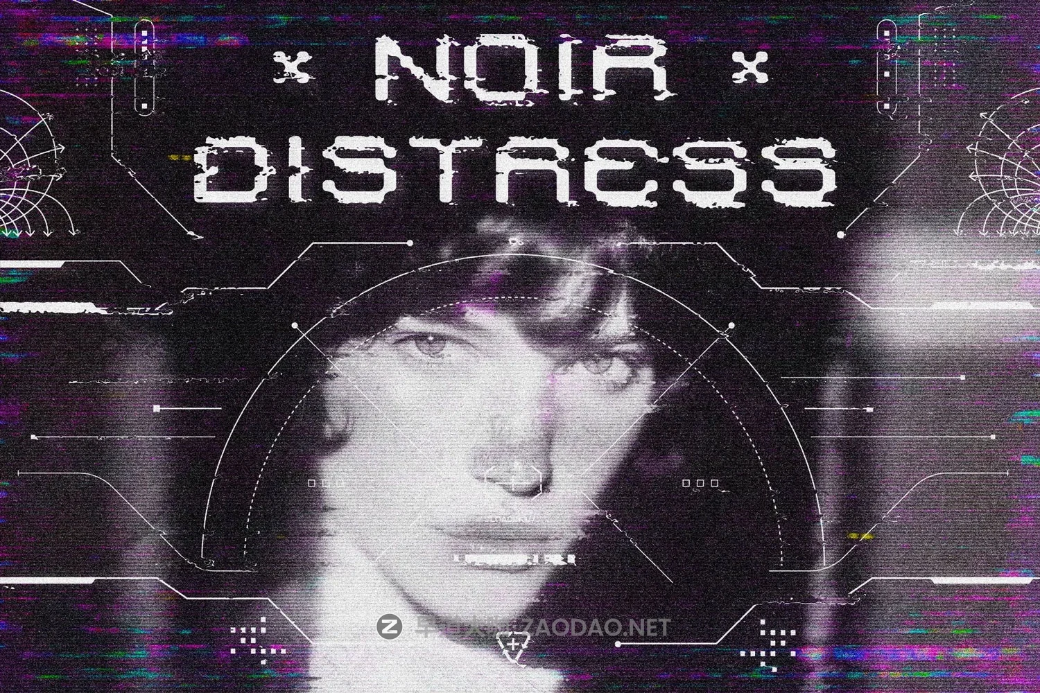 潮流数字信号故障失真模拟赛伯朋克风格人像图片ps特效滤镜样机 Noir Distressed Screen Effect插图 潮流数字信号故障失真模拟赛伯朋克风格人像图片ps特效滤镜样机 Noir Distressed Screen Effect插图