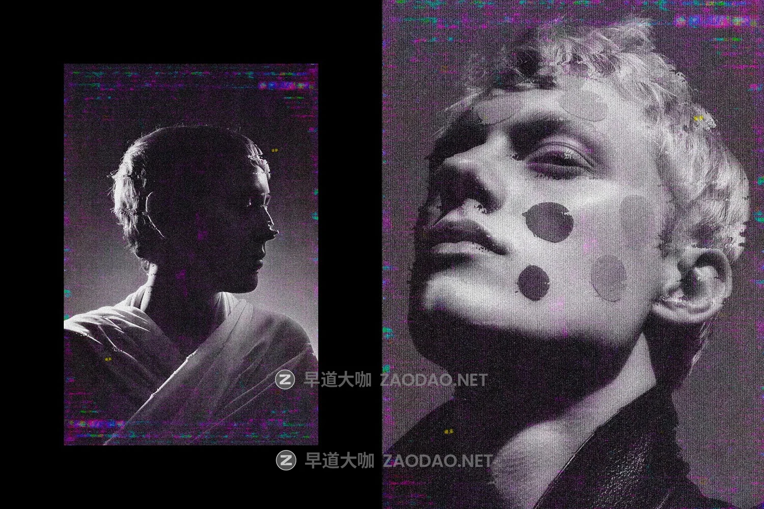 潮流数字信号故障失真模拟赛伯朋克风格人像图片ps特效滤镜样机 Noir Distressed Screen Effect插图3 潮流数字信号故障失真模拟赛伯朋克风格人像图片ps特效滤镜样机 Noir Distressed Screen Effect插图3