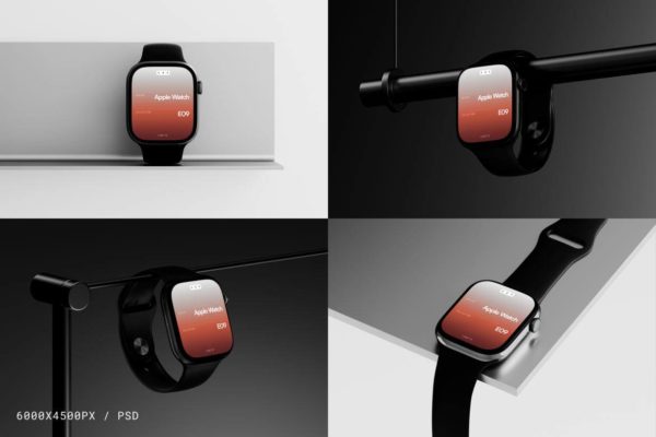 4款工业风苹果Apple iWatch作品集ui界面设计贴图psd样机模板 Apple Watch Mockup Collection E09