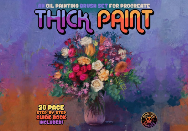真实油画艺术绘画效果Procreate笔刷画笔+PNG画布纹理素材套装 Thick Paint – Oil Painting Brush Set for Procreate