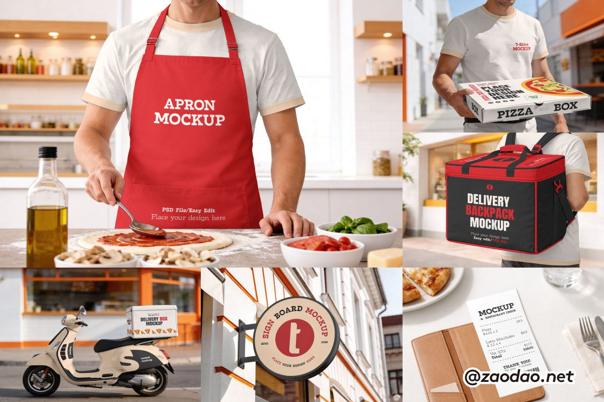 10款真实披萨西餐店品牌vi设计包装盒收据海报工作服围裙送餐背包贴图psd样机模板 Pizza Shop Mockup Bundle特色图 10款真实披萨西餐店品牌vi设计包装盒收据海报工作服围裙送餐背包贴图psd样机模板 Pizza Shop Mockup Bundle