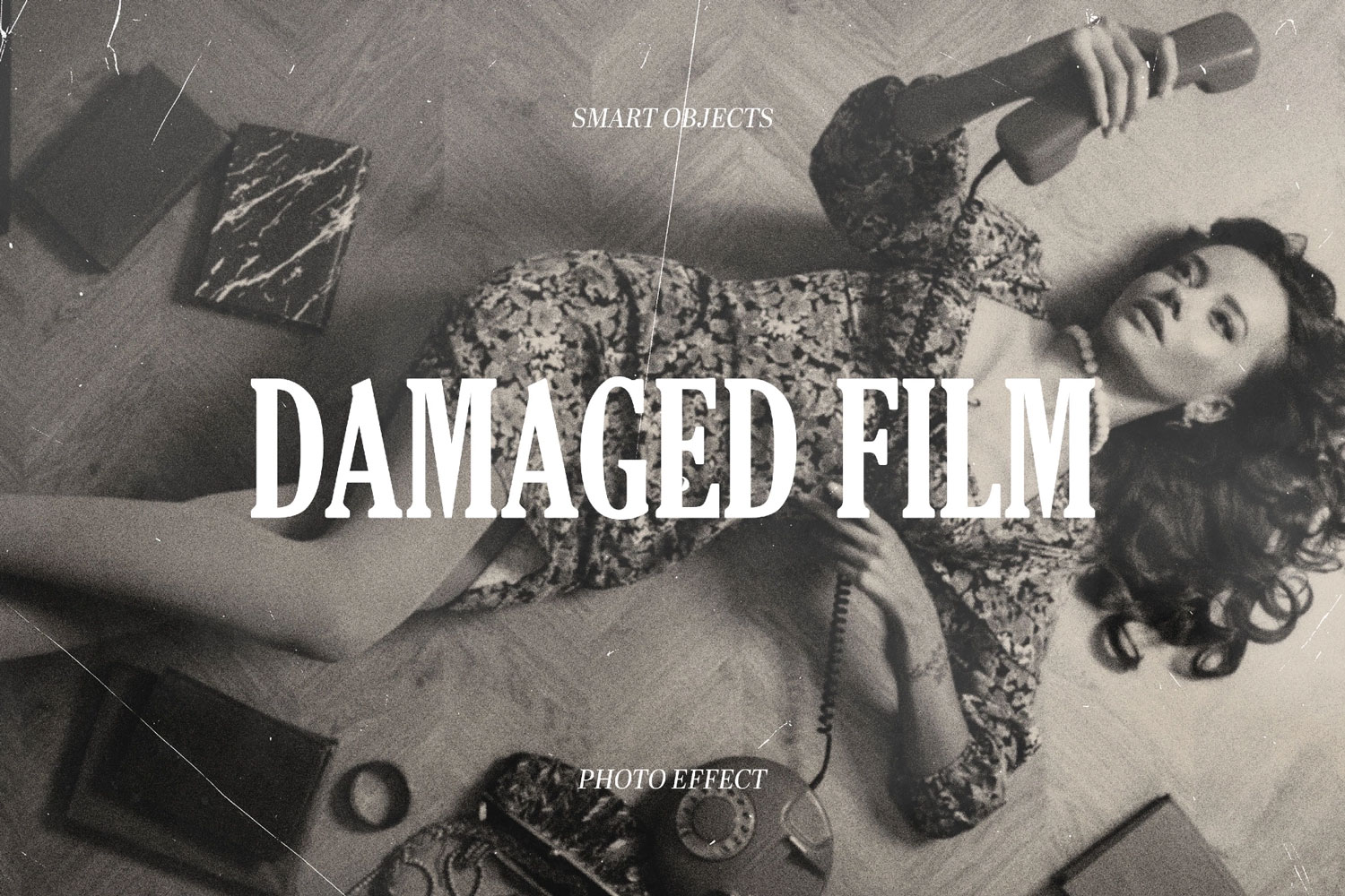 复古做旧单色黑白胶片划痕灰尘颗粒感模拟人像照片修图ps特效样机 Damaged Film Photo Effect特色图 复古做旧单色黑白胶片划痕灰尘颗粒感模拟人像照片修图ps特效样机 Damaged Film Photo Effect