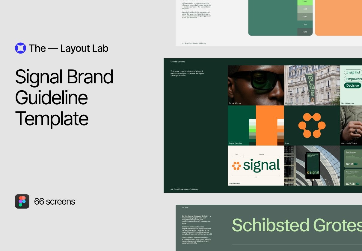 66页时尚企业品牌vi应用使用规范指南手册设计figma模板素材 Signal Brand Guideline Template特色图 66页时尚企业品牌vi应用使用规范指南手册设计figma模板素材 Signal Brand Guideline Template