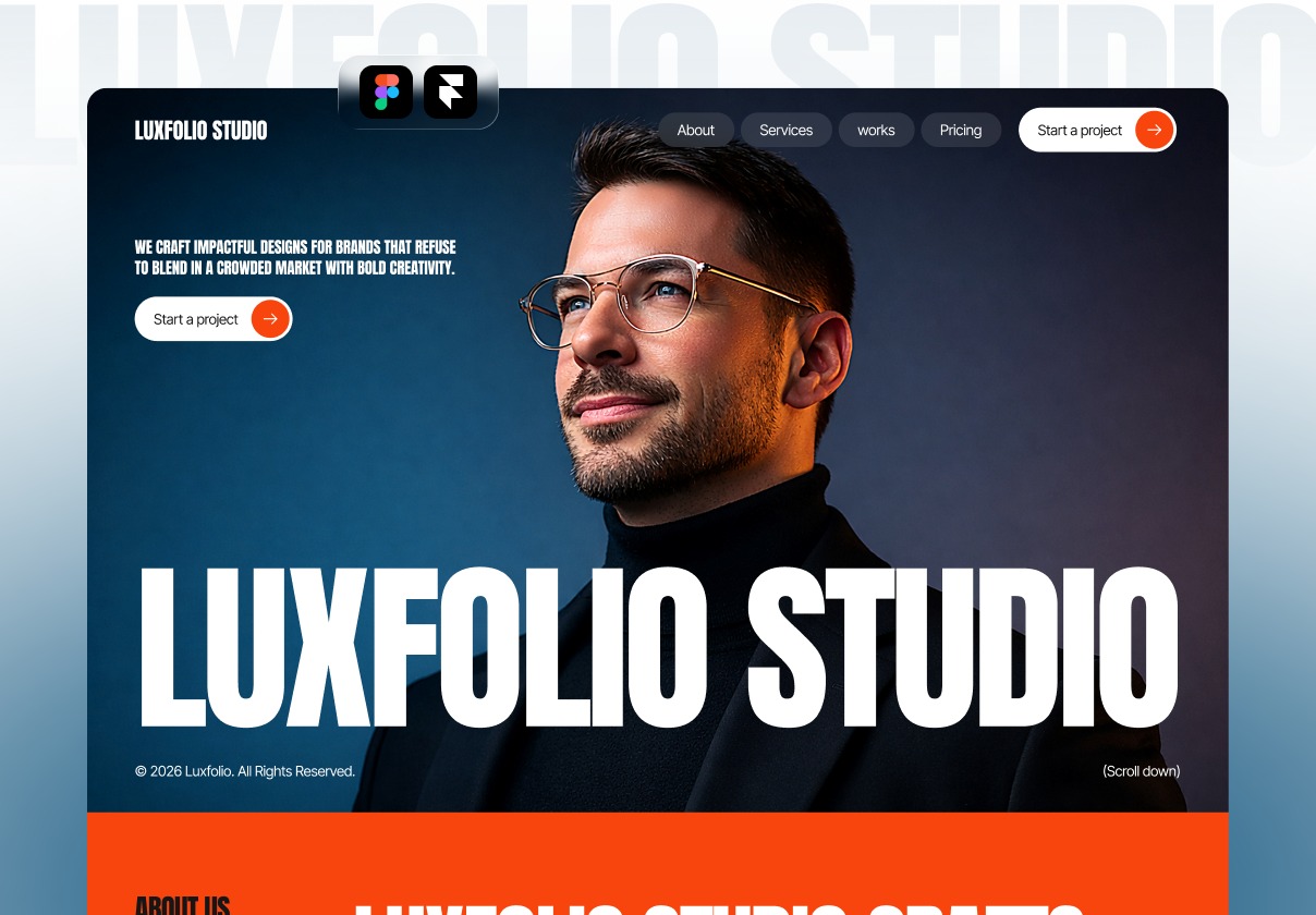 15屏现代创意设计工作室作品集案例展示网站ui界面设计figma模板素材 Luxfolio — Portfolio & Agency Template特色图 15屏现代创意设计工作室作品集案例展示网站ui界面设计figma模板素材 Luxfolio — Portfolio & Agency Template
