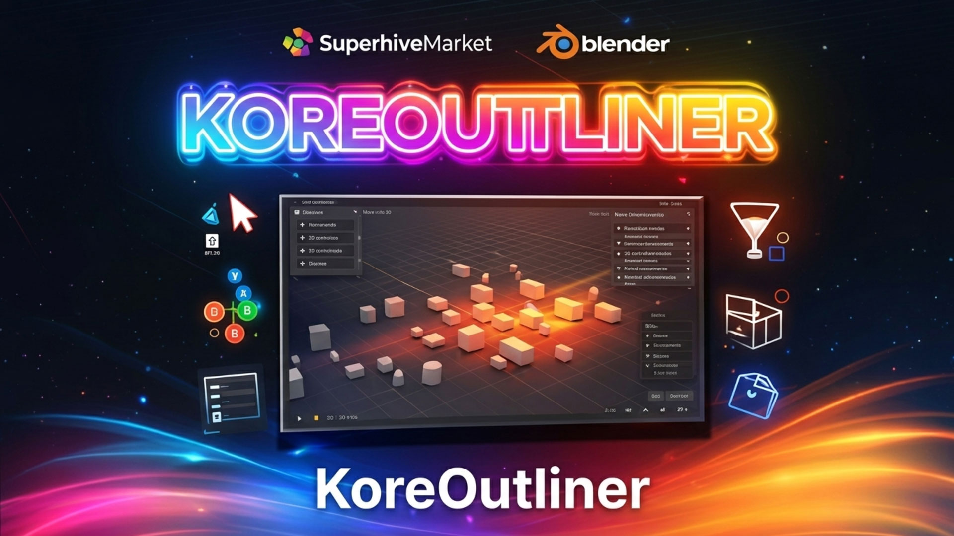 Blender插件 3D模型自动滚动整合管理选择列表视图工具 SuperhiveMarket – KoreOutliner v1.0.0插图 Blender插件 3D模型自动滚动整合管理选择列表视图工具 SuperhiveMarket – KoreOutliner v1.0.0插图
