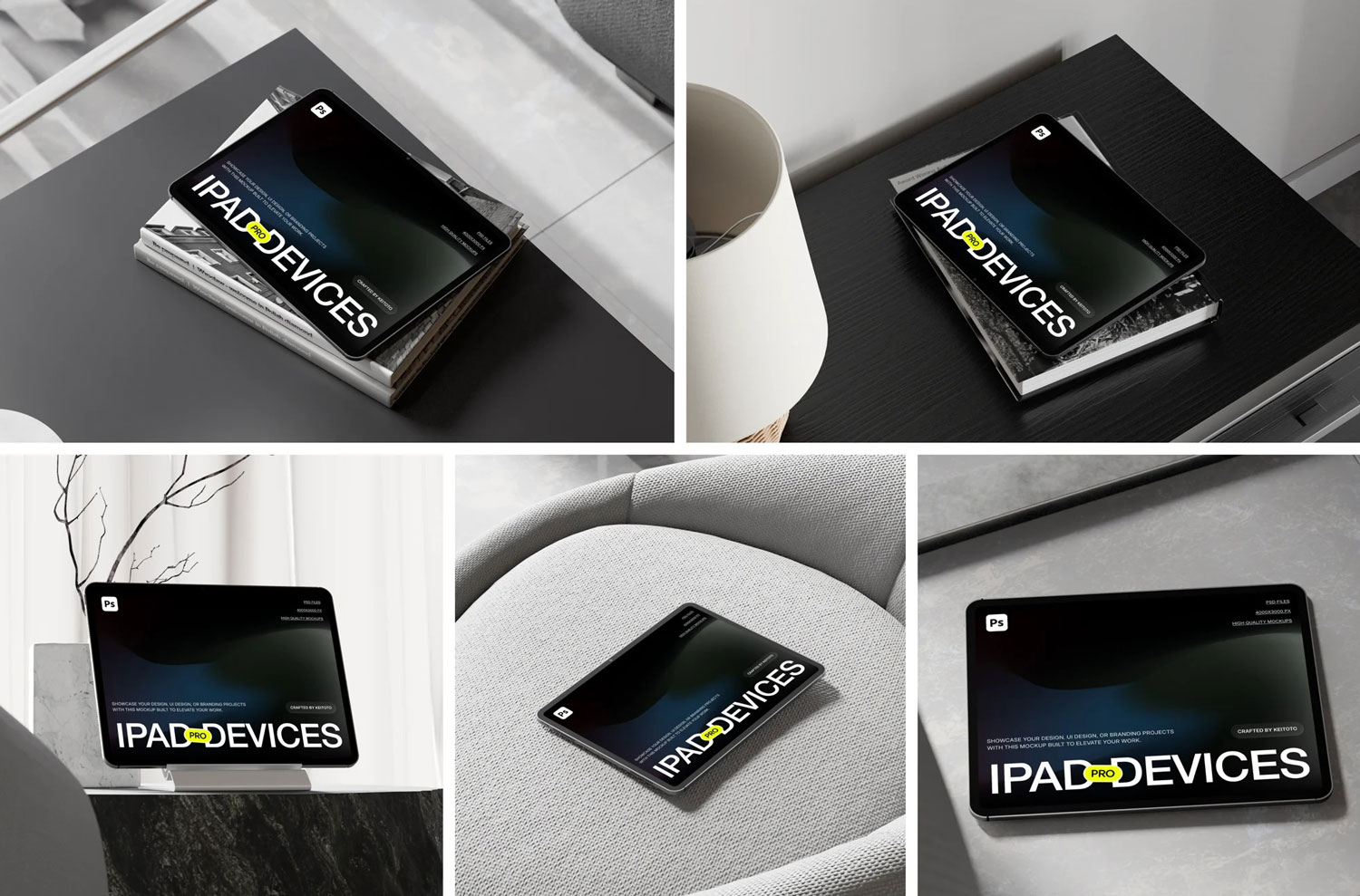 5款室内场景ui作品集设计iPad平板电脑展示效果图psd样机模板 Minimal Interior Tablet Mockup Scene Creator特色图 5款室内场景ui作品集设计iPad平板电脑展示效果图psd样机模板 Minimal Interior Tablet Mockup Scene Creator