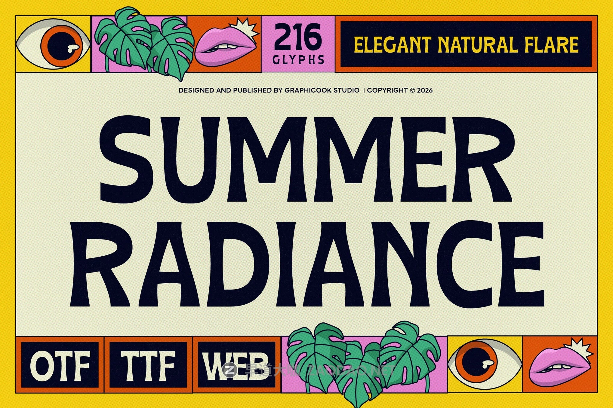潮流复古俏皮趣味品牌海报包装设计无衬线英文字体安装包 Summer Radiance插图 潮流复古俏皮趣味品牌海报包装设计无衬线英文字体安装包 Summer Radiance插图