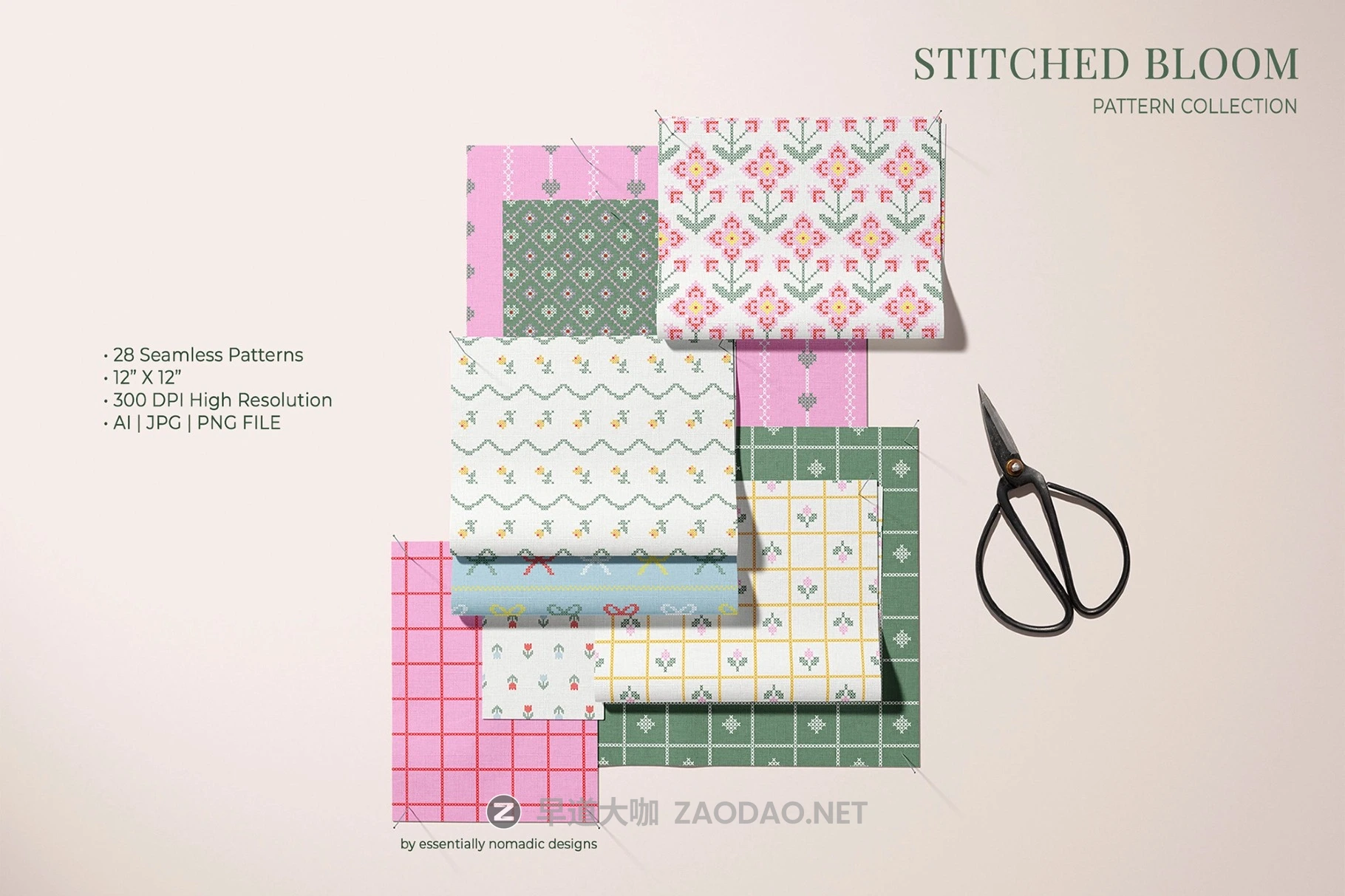 28组现代小清新针织几何花卉图案无缝拼接图案纹样矢量素材 Stitched Floral Seamless Pattern Collection插图7 28组现代小清新针织几何花卉图案无缝拼接图案纹样矢量素材 Stitched Floral Seamless Pattern Collection插图7