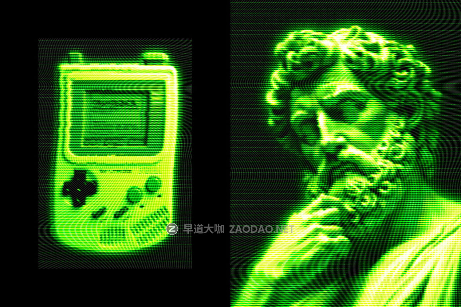 复古像素纹理扭曲条纹纹理CRT信号故障人像图片修图ps特效样机 Gameboy Screen Photo Effect插图3 复古像素纹理扭曲条纹纹理CRT信号故障人像图片修图ps特效样机 Gameboy Screen Photo Effect插图3