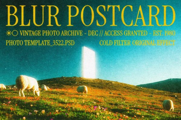 朦胧模糊颗粒感冷色调电影级复古人像图片修图ps特效样机 Blur Cold Postcard Effect特色图 朦胧模糊颗粒感冷色调电影级复古人像图片修图ps特效样机 Blur Cold Postcard Effect