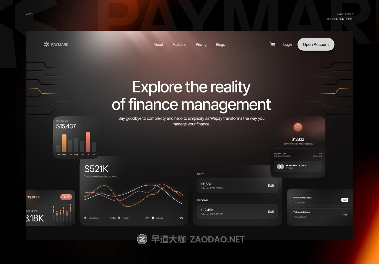 22+屏金融科技数字产品支付SaaS服务网站ui界面设计figma模板素材 Paymark – Fintech SAAS Website插图 22+屏金融科技数字产品支付SaaS服务网站ui界面设计figma模板素材 Paymark – Fintech SAAS Website插图
