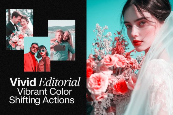 时尚绿色调艺术风模拟电影摄影照片调色ps动作模版 Vivid Editorial Photoshop Actions