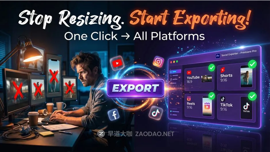 PR插件 一键式多社交平台视频导出工具+中文字幕教程 Social Exporter for Premiere Pro v1.0.0插图1 PR插件 一键式多社交平台视频导出工具+中文字幕教程 Social Exporter for Premiere Pro v1.0.0插图1