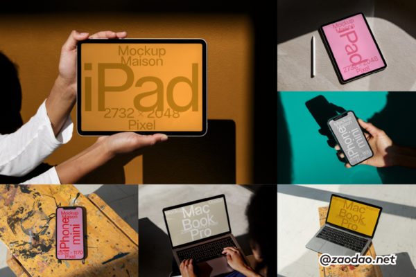 8款小众iPad平板iPhone手机MacBook电脑ui贴图ps效果图样机mockup模板素材 Mockup.Maison – E Collection P4特色图 8款小众iPad平板iPhone手机MacBook电脑ui贴图ps效果图样机mockup模板素材 Mockup.Maison – E Collection P4