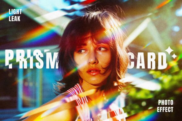 时尚棱镜漏光模糊燥点照片效果ps特效滤镜样机 Retro Prism Card Photo Effect特色图 时尚棱镜漏光模糊燥点照片效果ps特效滤镜样机 Retro Prism Card Photo Effect