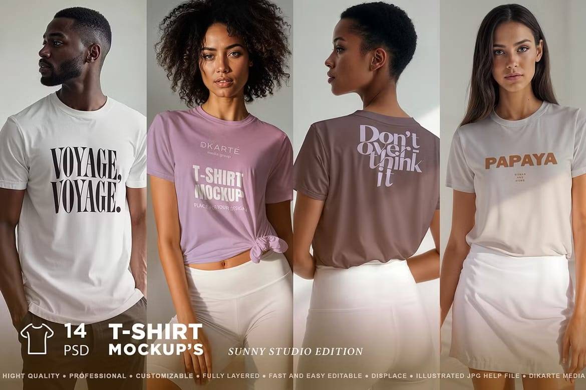 14款电影级国外模特T恤半袖服装设计展示效果图psd样机mockup模板 TShirt Mockups Sunny Studio特色图 14款电影级国外模特T恤半袖服装设计展示效果图psd样机mockup模板 TShirt Mockups Sunny Studio