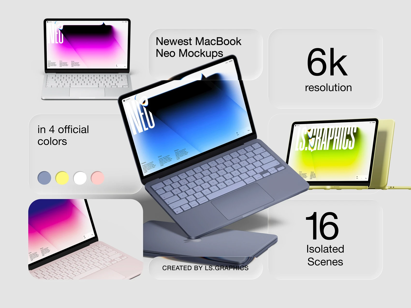 16款网站ui界面设计苹果MacBook Neo电脑贴图效果图psd/figma/sketch样机模板 MacBook Neo Mockups by ls.graphics