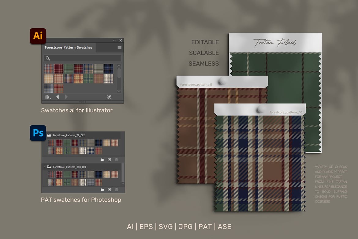 16款复古森林系格纹无缝拼接图案布料矢量背景素材 Forestcore 16 Plaid & Tartan Patterns插图3 16款复古森林系格纹无缝拼接图案布料矢量背景素材 Forestcore 16 Plaid & Tartan Patterns插图3