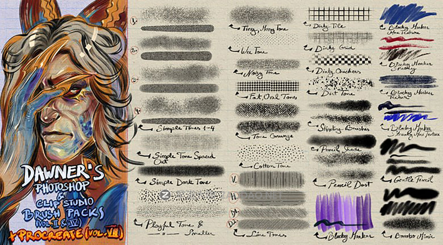 点状颗粒半色调马克笔水彩笔艺术绘画procreate/csp/ps笔刷画笔素材 Dawner’s Procreate Brush Pack Vol. 7 + Photoshop & CSP Versions插图3 点状颗粒半色调马克笔水彩笔艺术绘画procreate/csp/ps笔刷画笔素材 Dawner’s Procreate Brush Pack Vol. 7 + Photoshop & CSP Versions插图3