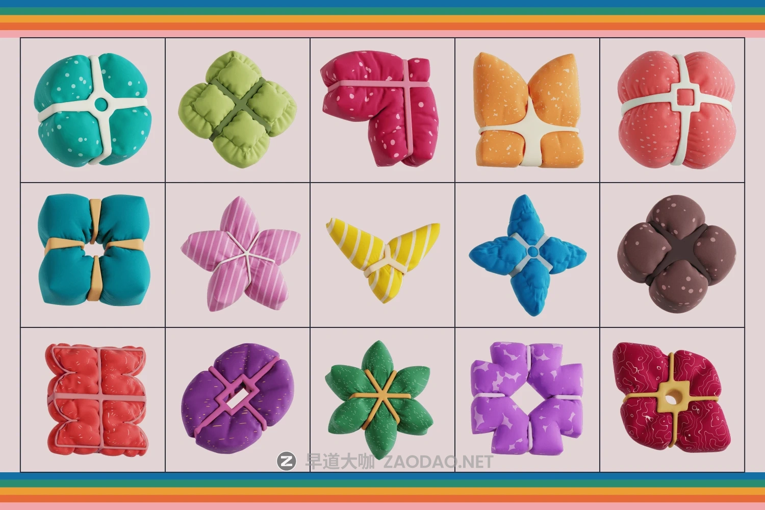 60款趣味复古充气布艺靠垫抽象艺术3D几何图形png免抠图片素材 Inflated Abstract Colorful Shapes 3D Icon Set插图4 60款趣味复古充气布艺靠垫抽象艺术3D几何图形png免抠图片素材 Inflated Abstract Colorful Shapes 3D Icon Set插图4