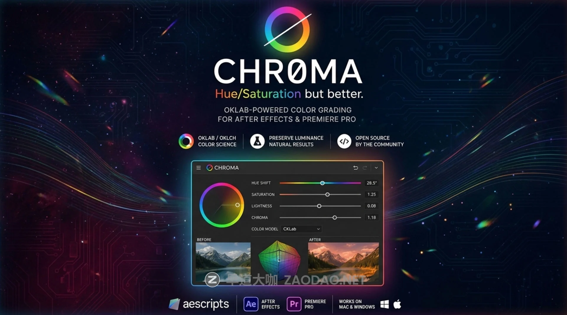 AE/PR插件 视频渐变调色匹配工具 Aescripts – CHROMA v1.2插图 AE/PR插件 视频渐变调色匹配工具 Aescripts – CHROMA v1.2插图