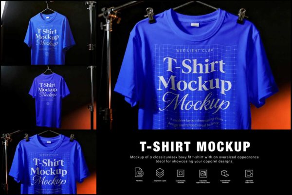 3款真实悬挂半袖T恤服装印花logo设计ps展示效果图样机模板 T-Shirt Mockup By Pitchlook特色图 3款真实悬挂半袖T恤服装印花logo设计ps展示效果图样机模板 T-Shirt Mockup By Pitchlook