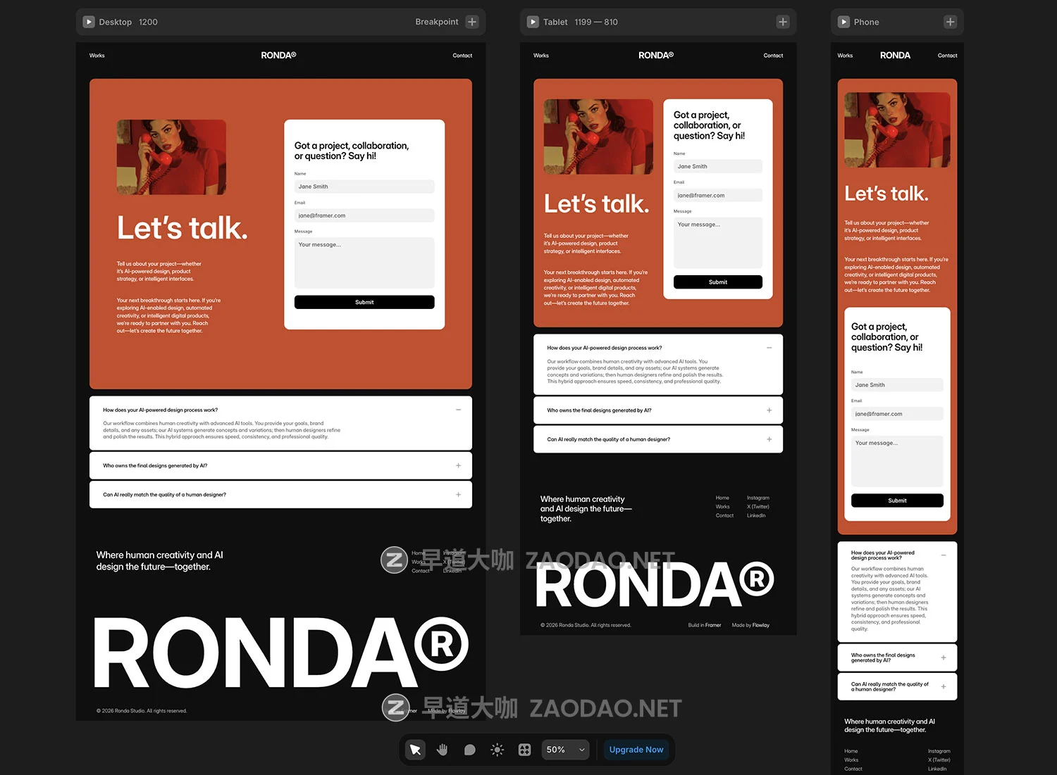 响应式AI案例个人设计摄影作品集网站ui界面排版布局framer模板 Ronda — AI Agency Portfolio Framer Template插图6 响应式AI案例个人设计摄影作品集网站ui界面排版布局framer模板 Ronda — AI Agency Portfolio Framer Template插图6