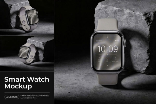 3款ui界面作品设计苹果智能手表iWatch展示效果图psd样机模板 Smart Watch Mockup