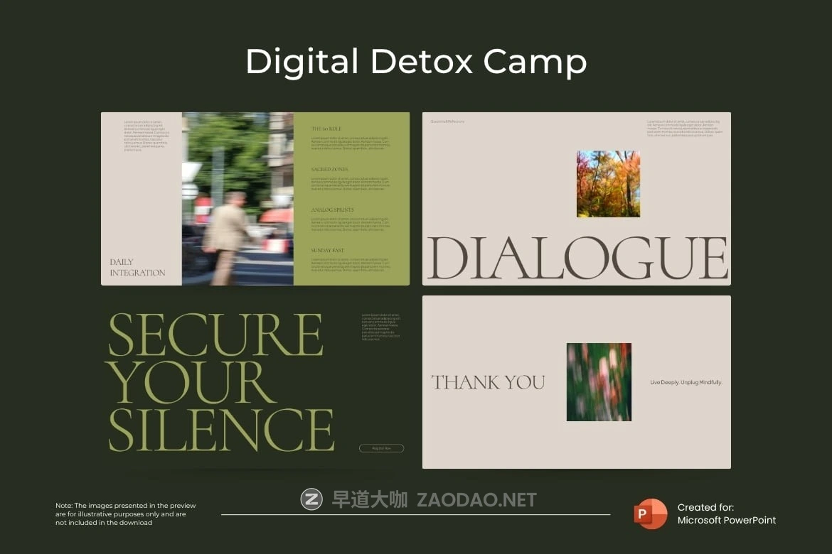 现代极简美学企业营销策划演示文稿设计ppt模版 Digital Detox Camp Powerpoint Template插图4 现代极简美学企业营销策划演示文稿设计ppt模版 Digital Detox Camp Powerpoint Template插图4