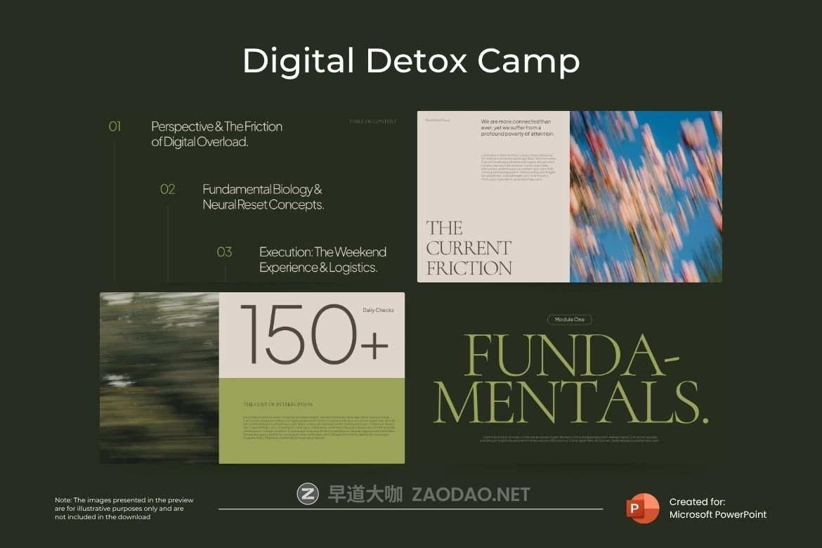 现代极简美学企业营销策划演示文稿设计ppt模版 Digital Detox Camp Powerpoint Template插图6 现代极简美学企业营销策划演示文稿设计ppt模版 Digital Detox Camp Powerpoint Template插图6