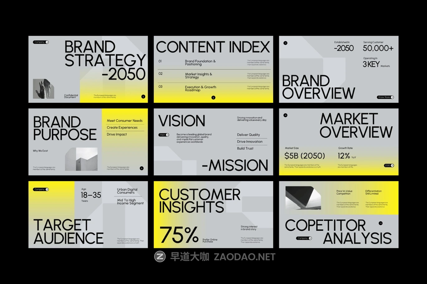 黄灰色调现代品牌营销策划演示文稿设计ppt+keynote模版 Yellow Modern Brand Strategy Powerpoint+Keynote 001插图3 黄灰色调现代品牌营销策划演示文稿设计ppt+keynote模版 Yellow Modern Brand Strategy Powerpoint+Keynote 001插图3
