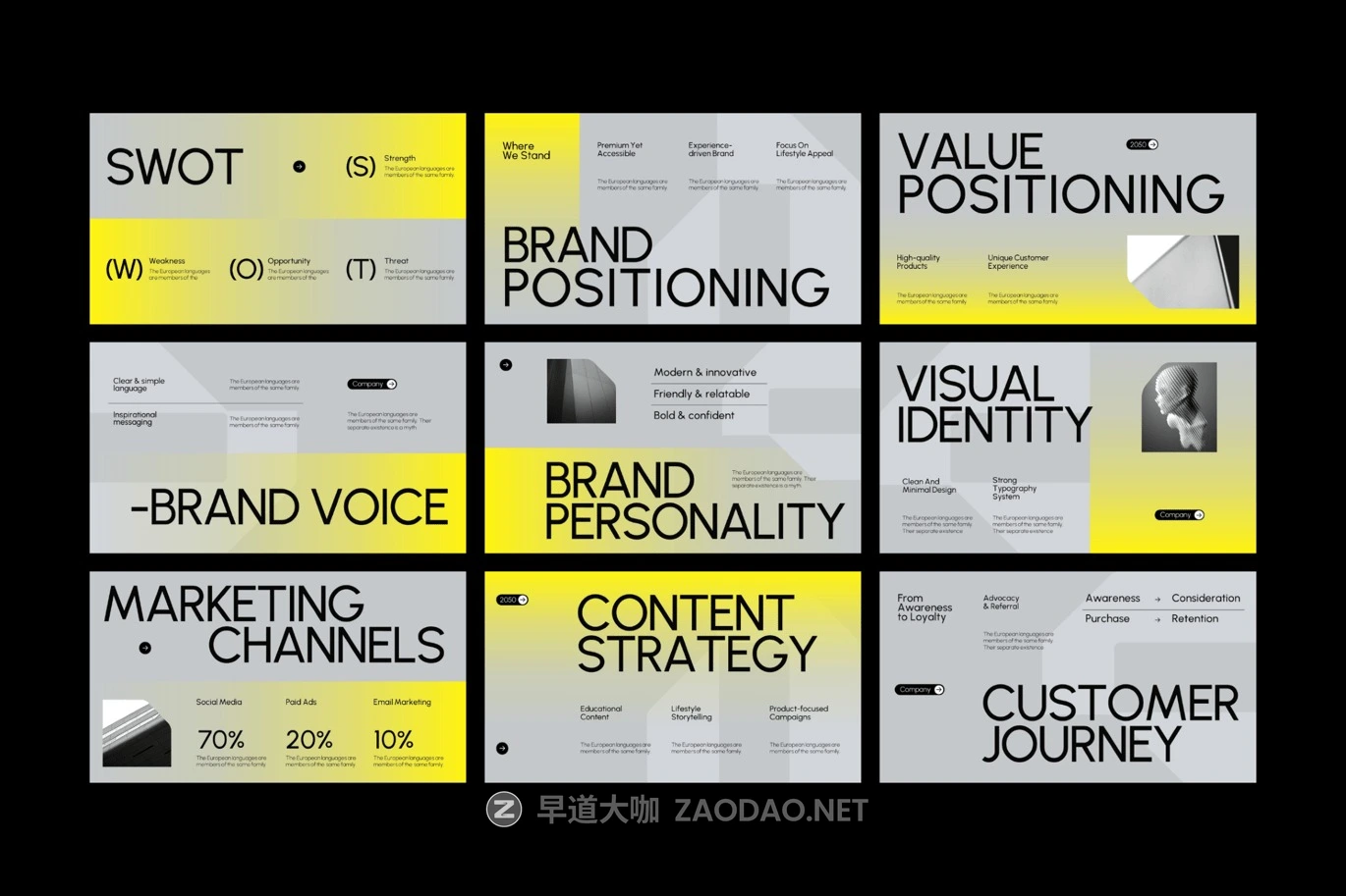 黄灰色调现代品牌营销策划演示文稿设计ppt+keynote模版 Yellow Modern Brand Strategy Powerpoint+Keynote 001插图4 黄灰色调现代品牌营销策划演示文稿设计ppt+keynote模版 Yellow Modern Brand Strategy Powerpoint+Keynote 001插图4