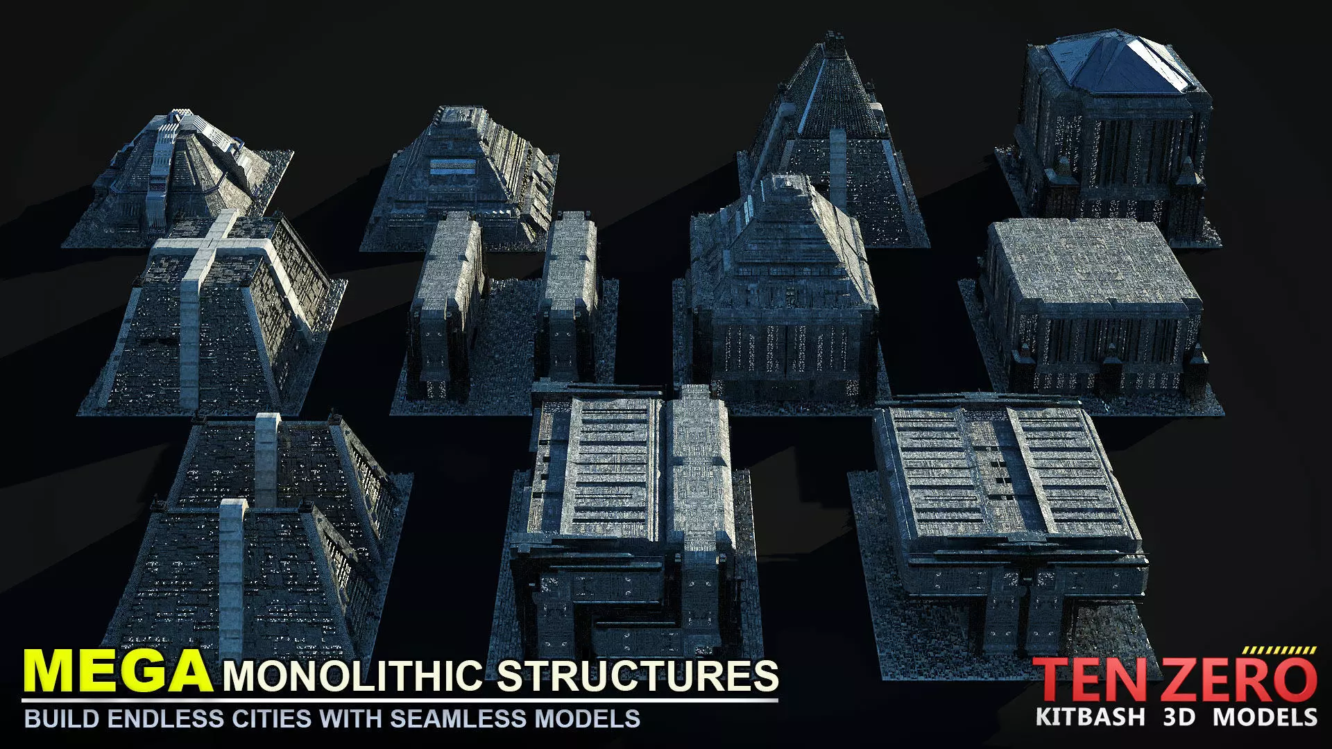 超级巨型单体结构未来科幻建筑套件3D模型 Cgtrader – MEGA MONOLITHIC STRUCTURES SCI-FI KITBASH
