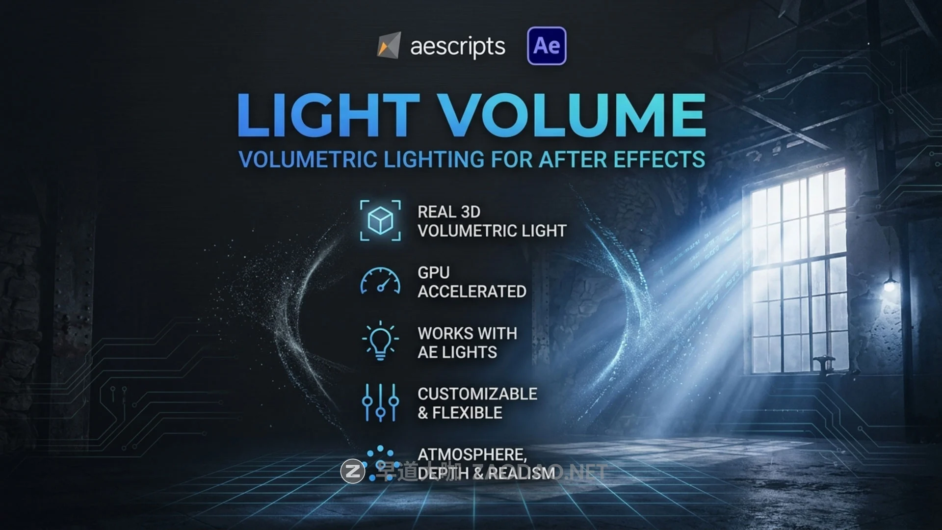 AE脚本 自定义三位摄像机体积光发光灯光控制工具 Aescripts – Light Volume v1.0插图 AE脚本 自定义三位摄像机体积光发光灯光控制工具 Aescripts – Light Volume v1.0插图