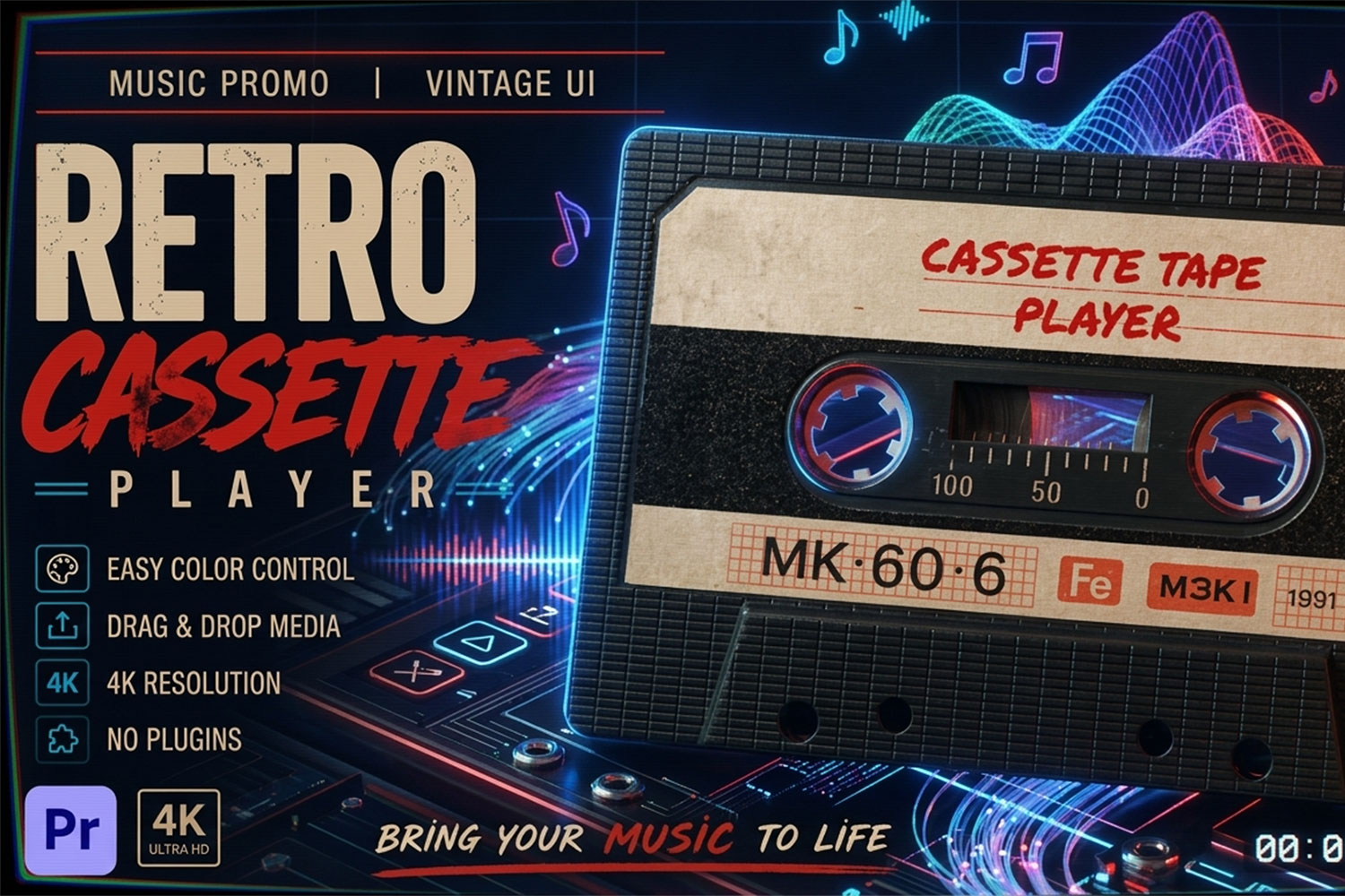 PR模板 复古VHS信号故障失真颗粒感真实磁带滚动效果视频特效素材 Cassette Tape Player | For Premiere Pro特色图 PR模板 复古VHS信号故障失真颗粒感真实磁带滚动效果视频特效素材 Cassette Tape Player | For Premiere Pro