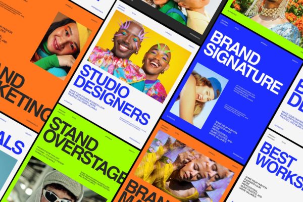 时尚极简炫彩社交媒体品牌推广公众号推文海报设计psd模板 Colorful Brand Identity Social Media Bundle