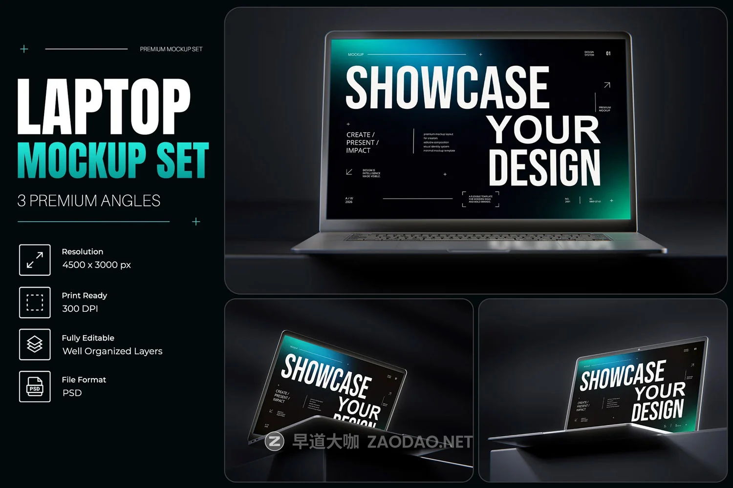 暗黑ui/ux作品集设计展示现代苹果MacBook笔记本电脑贴图psd样机 Laptop Macbook Mockup #03插图 暗黑ui/ux作品集设计展示现代苹果MacBook笔记本电脑贴图psd样机 Laptop Macbook Mockup #03插图