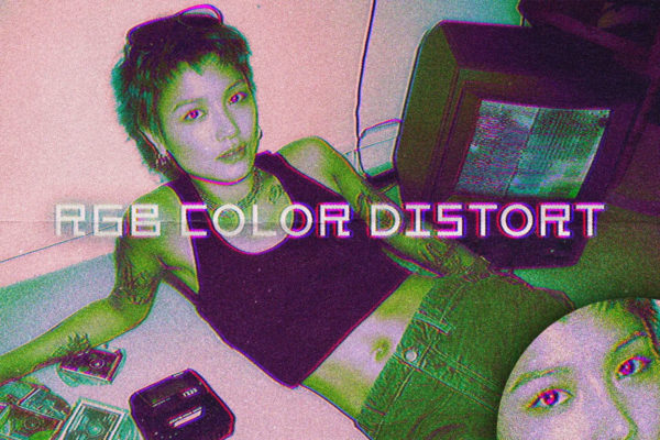 潮流复古VHS信号故障位移噪点赛伯朋克风人像图片ps特效滤镜样机 RGB Color Distort Photo Effect特色图 潮流复古VHS信号故障位移噪点赛伯朋克风人像图片ps特效滤镜样机 RGB Color Distort Photo Effect