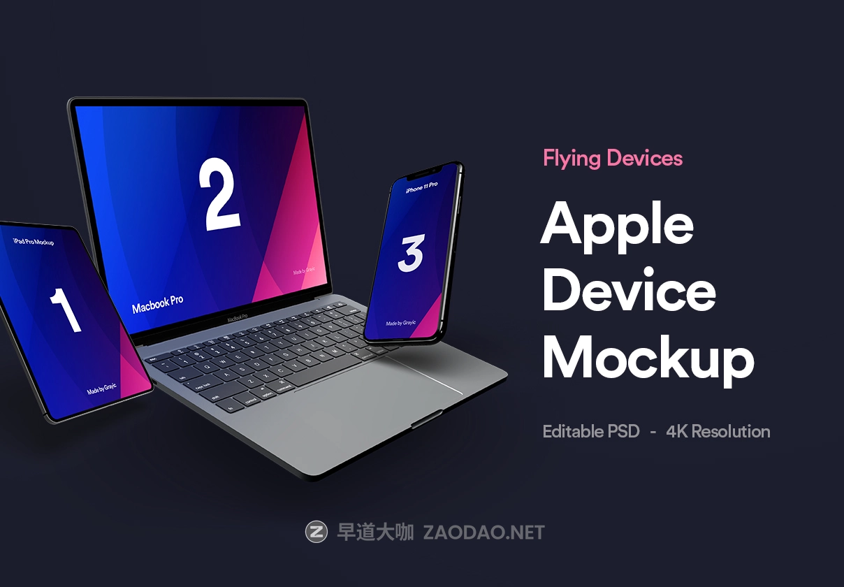 6款悬浮苹果iPad Pro平板iPhone手机MacBook电脑ui作品集贴图psd样机设计素材 Flying Apple Device Mockup Vol 01插图 6款悬浮苹果iPad Pro平板iPhone手机MacBook电脑ui作品集贴图psd样机设计素材 Flying Apple Device Mockup Vol 01插图
