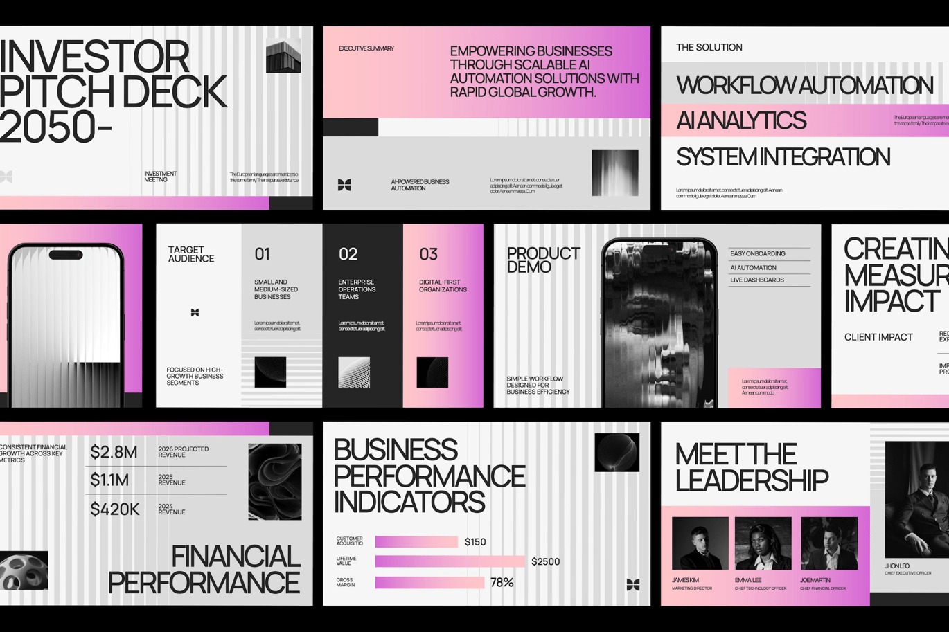 现代简约品牌营销策划演示文稿设计ppt模版 Pink Gradient Investor Pitch Deck Powerpoint 001插图3 现代简约品牌营销策划演示文稿设计ppt模版 Pink Gradient Investor Pitch Deck Powerpoint 001插图3