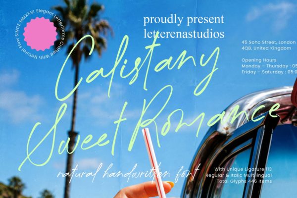 优雅浪漫美学品牌包装婚礼设计手写英文字体安装包 Calistany Sweet Romance – Natural Handwritten Font