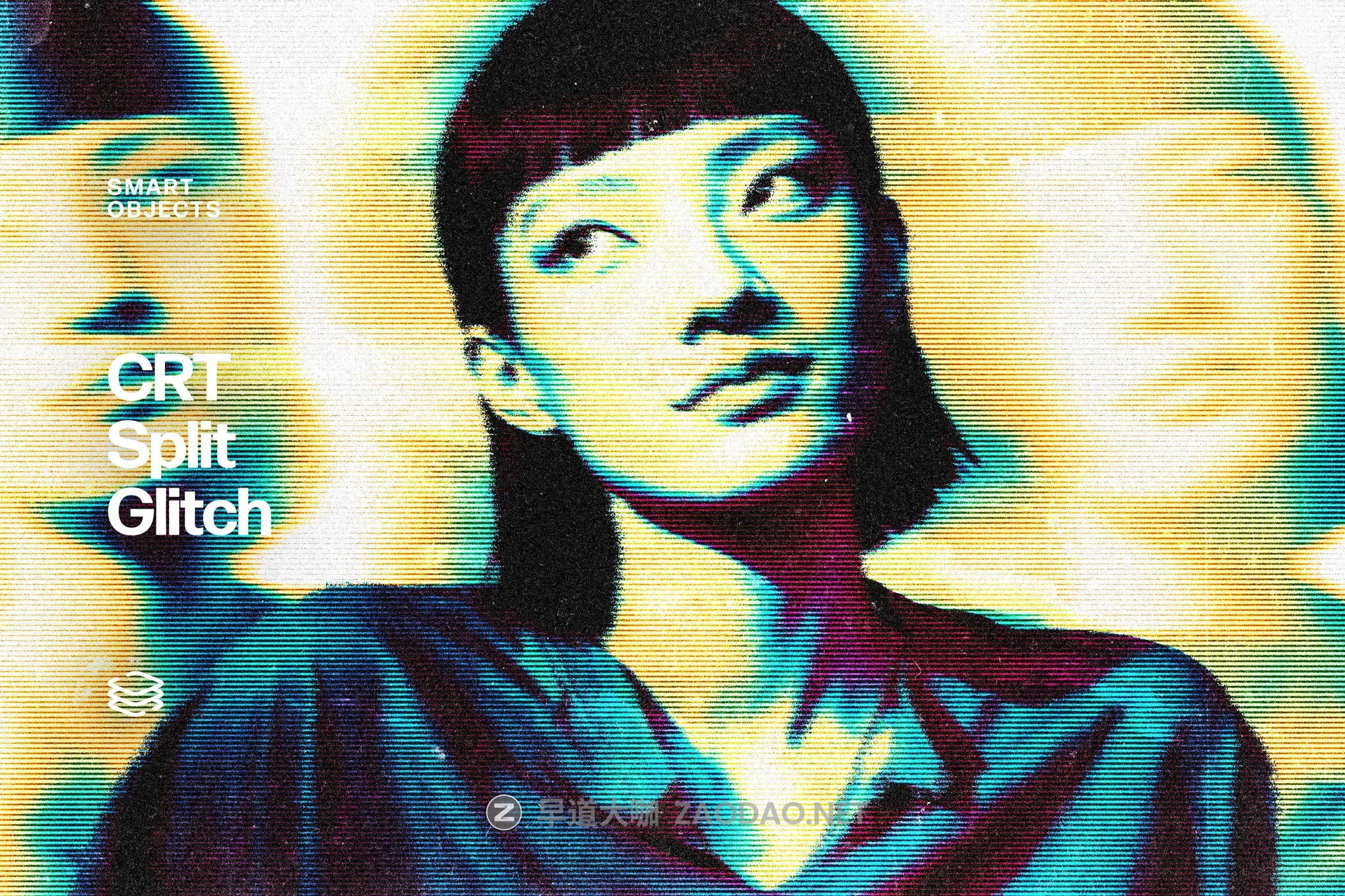 时尚赛博朋克风双调叠印故障海报照片效果ps特效滤镜样机 CRT Split Glitch Photo Effect插图 时尚赛博朋克风双调叠印故障海报照片效果ps特效滤镜样机 CRT Split Glitch Photo Effect插图