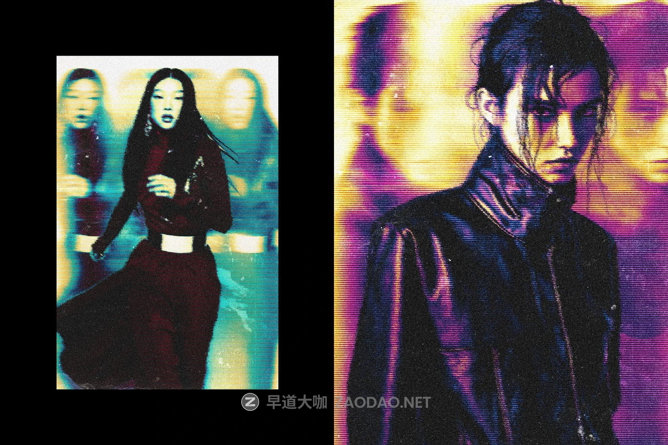 时尚赛博朋克风双调叠印故障海报照片效果ps特效滤镜样机 CRT Split Glitch Photo Effect插图2 时尚赛博朋克风双调叠印故障海报照片效果ps特效滤镜样机 CRT Split Glitch Photo Effect插图2
